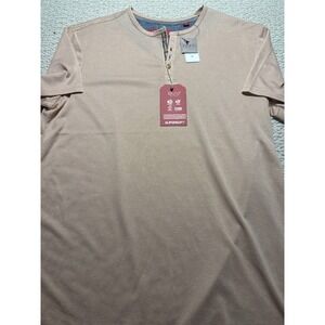 Bruno Milano Tan Henley Shirt Mens Medium Short Sleeve Performance New Tag